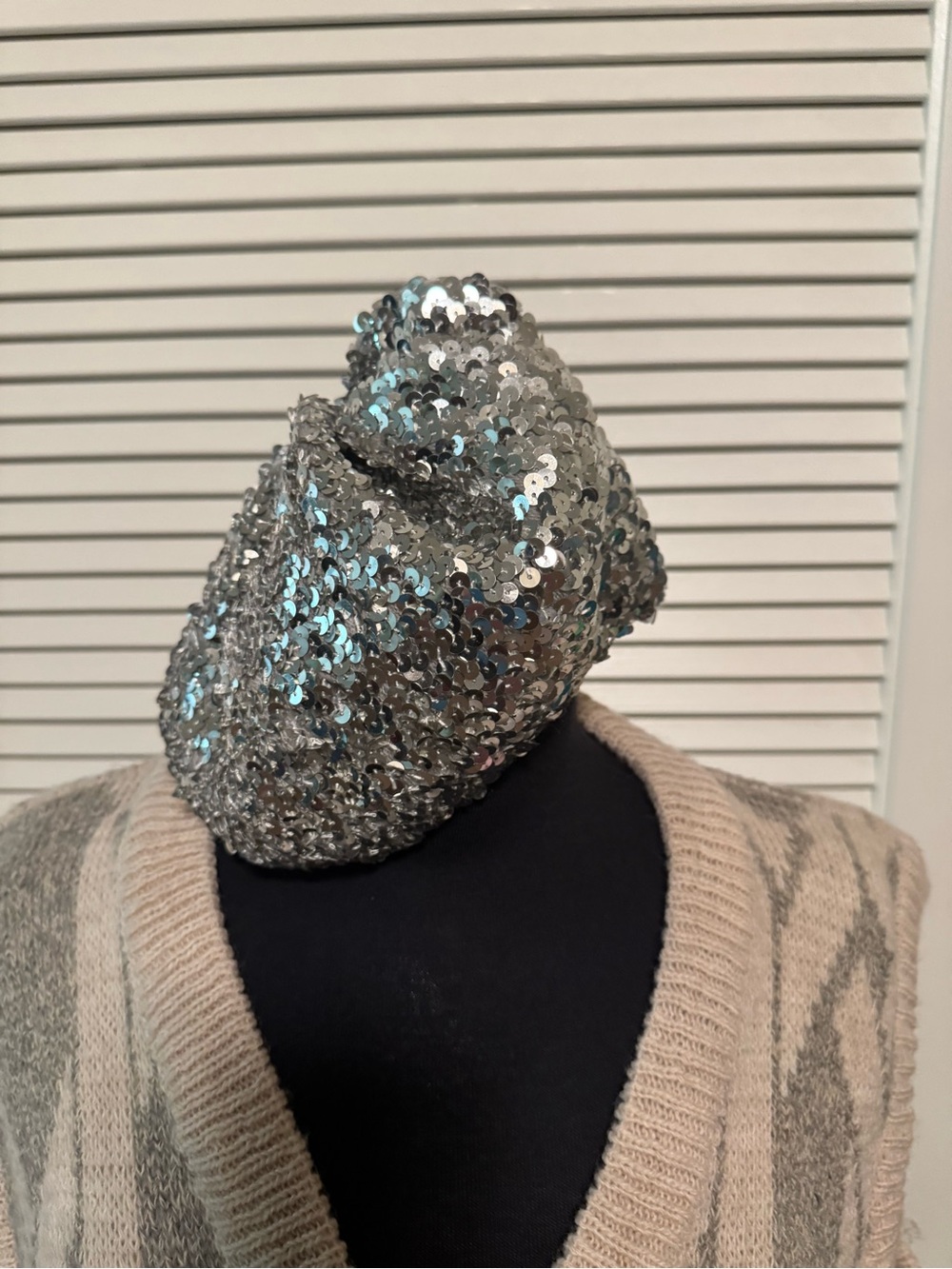 Silver Sequin Slouch Beanie Hat